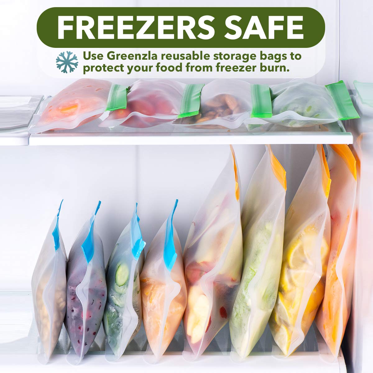 Greenzla Reusable Storage Bags ? 24 Pack BPA FREE Freezer Bags (8 Reusable Gallon Bags & 8 Reusable Sandwich Bags & 8 Reusable Snack Bags), EXTRA THICK & Leakproof Reusable Lunch Bags for Food