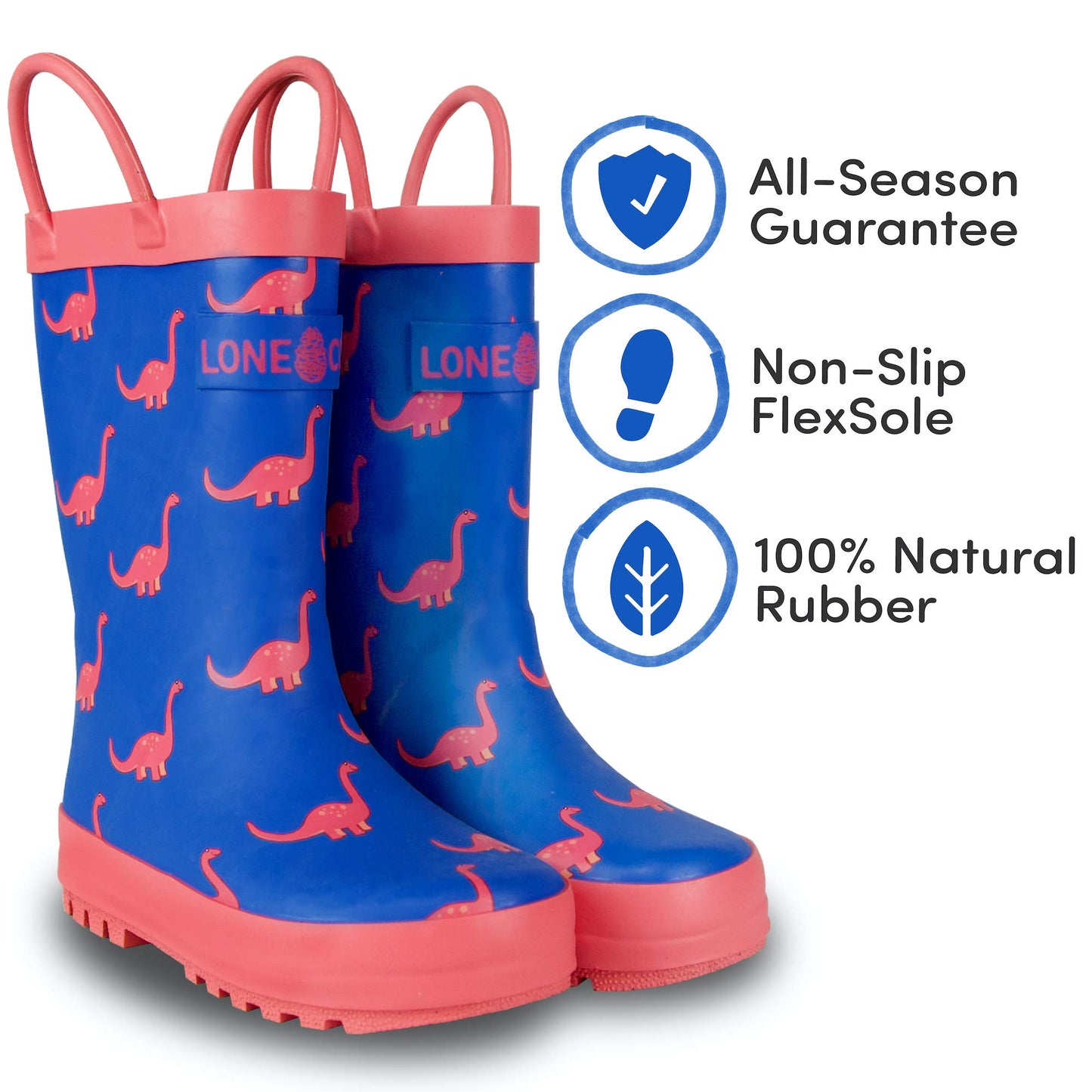 Lone Cone Rain Boots with Easy-On Handles in Fun Patterns & Solid Colors for Toddlers and Kids, Dino-Mite - Matte Finish, 6 Toddler