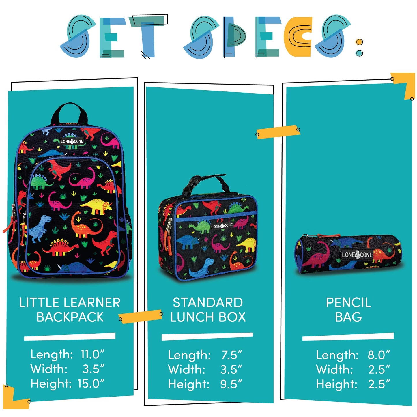 Lone Cone Kids' 3-Piece Back to School Kit - Backpack, Lunchbox