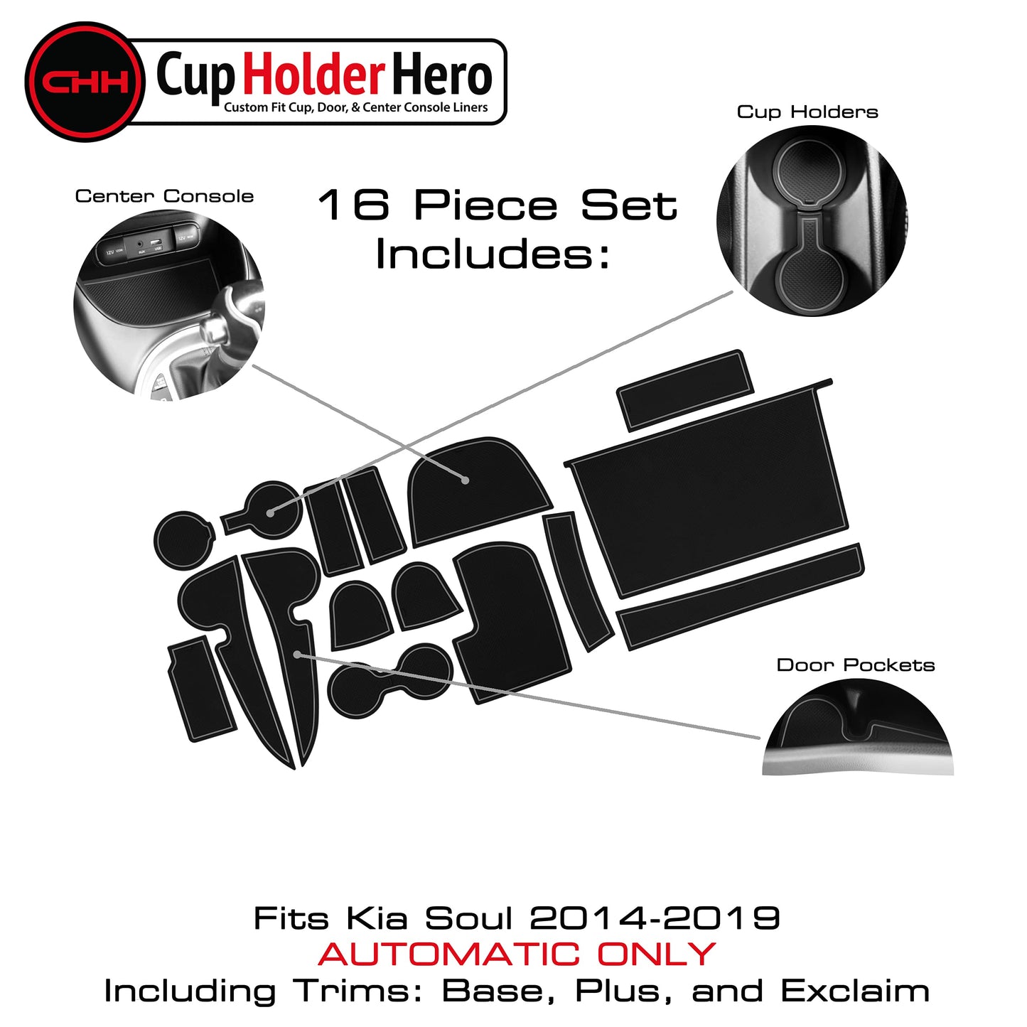 2014-2019 Kia Soul - Premium Cup Holder Liners Kit