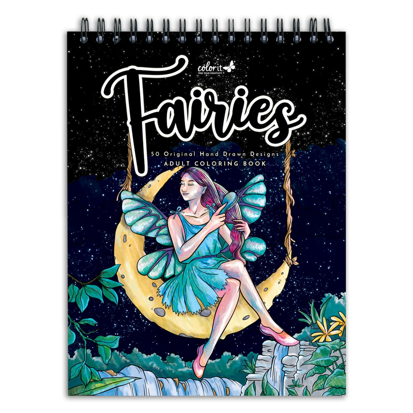 ColorIt Fairies Coloring Book for Adults Relaxation, 50 Single-Sided Designs, Thick Smooth Paper, Spiral Binding, USA Printed, Lay Flat Hardback Book Covers, Ink Blotter Paper, Fairies Coloring Pages