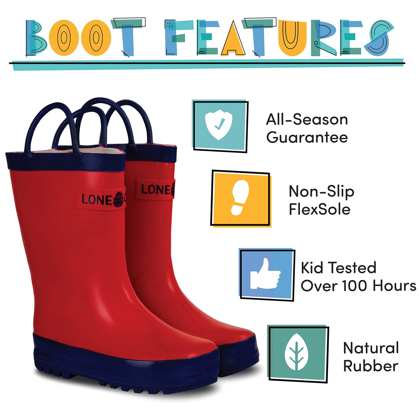 Lone Cone Rain Boots with Easy-On Handles for Toddlers and Kids, Firetruck Red, Toddler 5