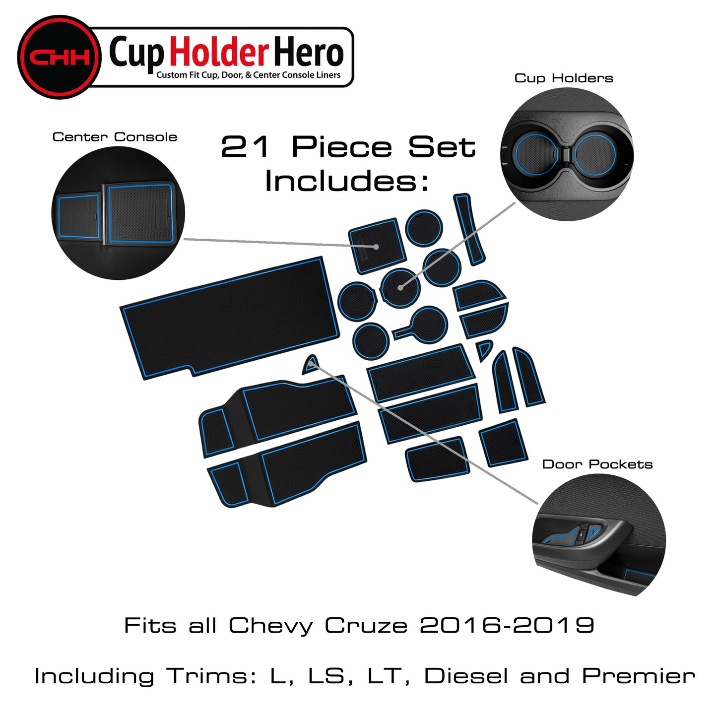 2016-2019 Chevy Cruze - Premium Cup Holder Liners Kit