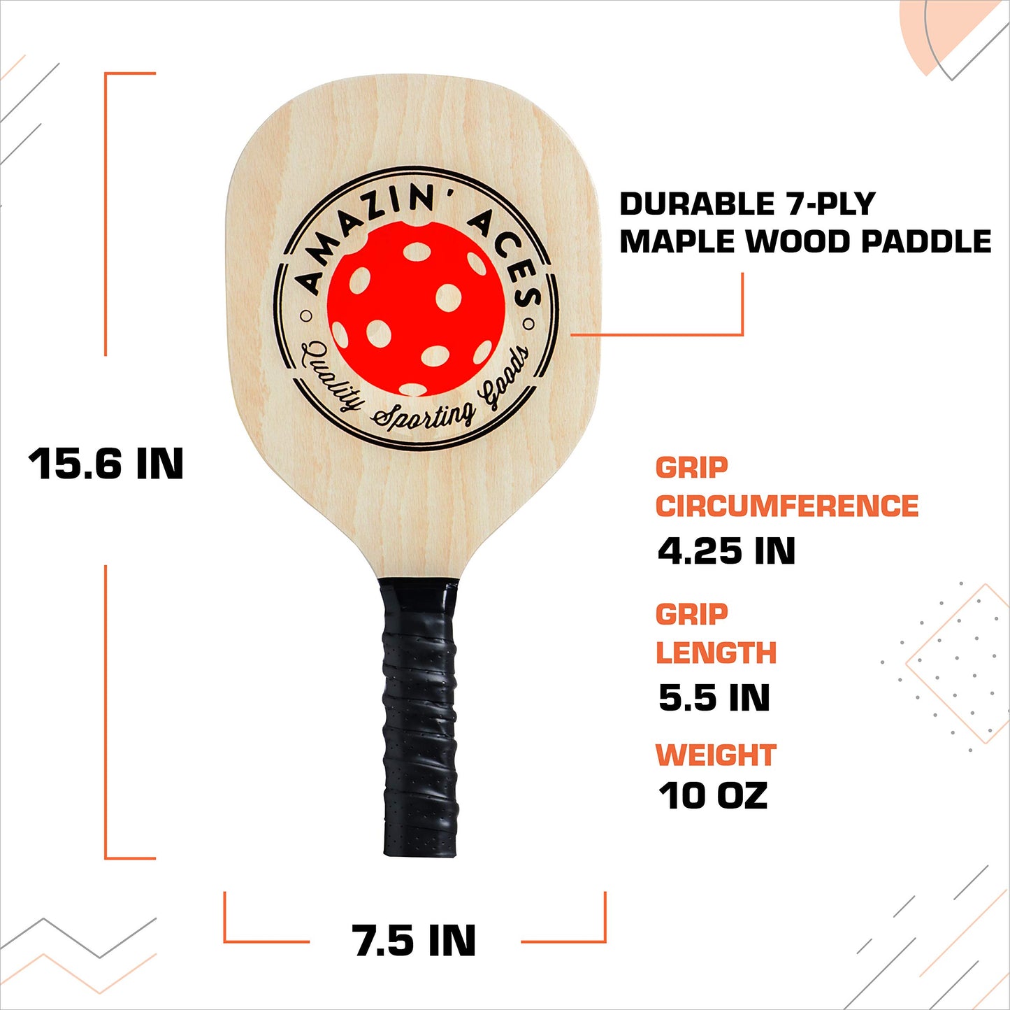 Amazin' Aces Pickleball Wood Paddles Set of 4 or 2 - Wood Pickleball Rackets for All Levels, Includes 4 Wooden Pickleball Paddles with Comfy Cushion Grip, 4 Pickleball Balls, and 1 Pickleball Bag