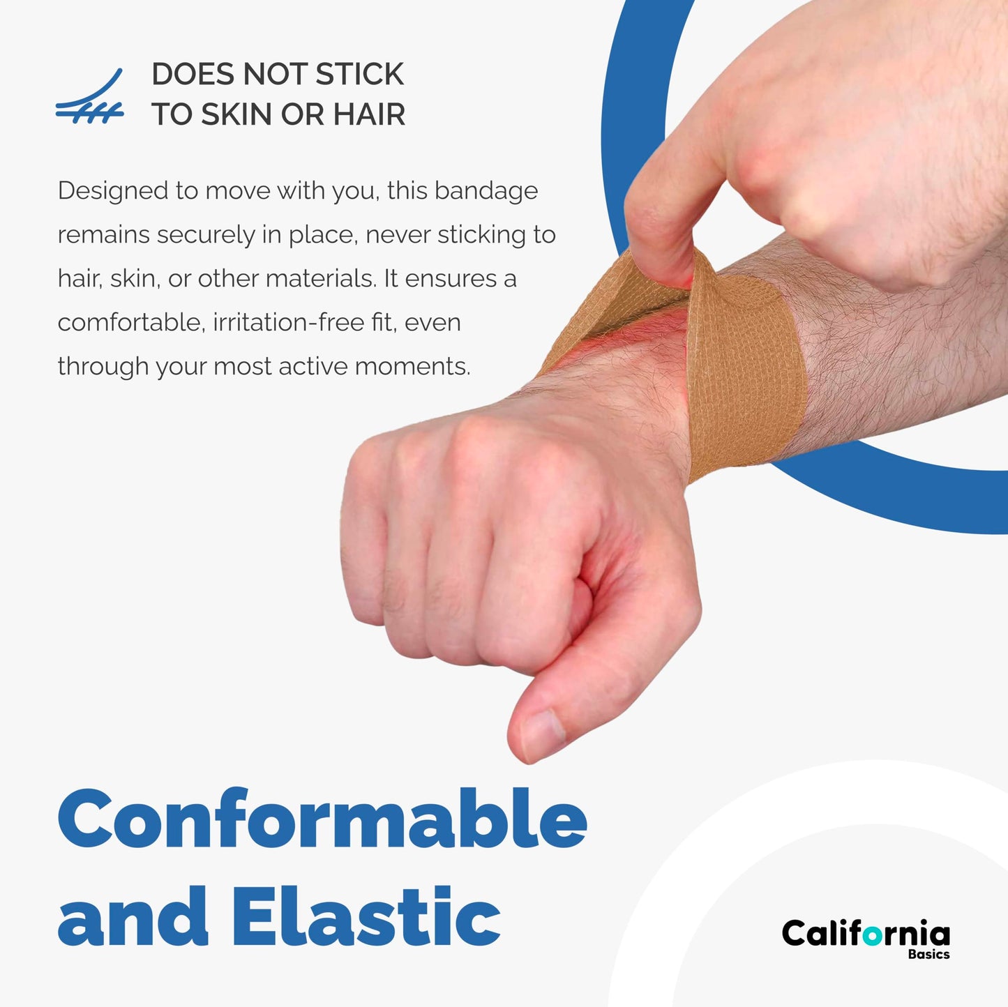 California Basics Non-Woven Self Adhesive Brown Bandage Wrap - Cohesive Bandage for All Sports, Breathable Athletic Tape for Wrists, Knee and Ankle