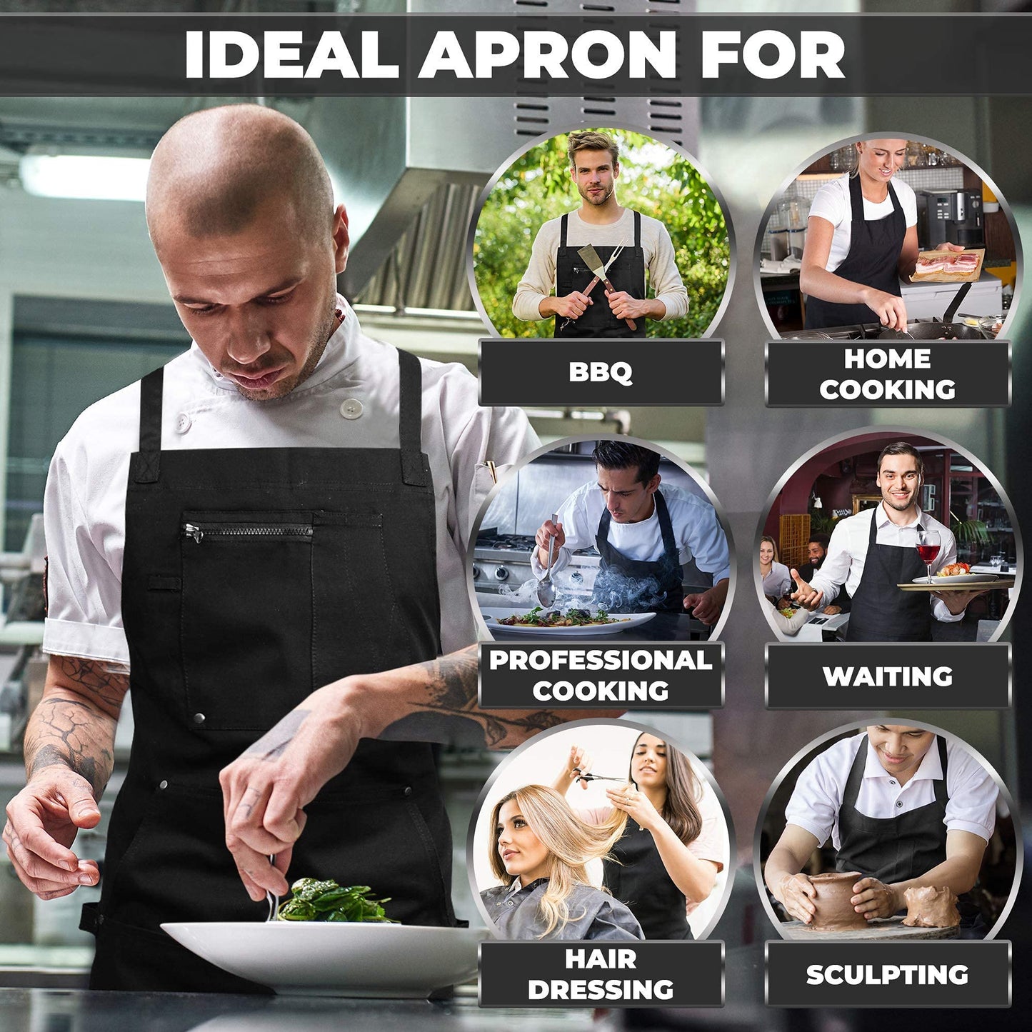 ecoZen Lifestyle Professional Grade Chef Apron for Men - Ideal for Kitchen,BBQ,Cooking, and Grill