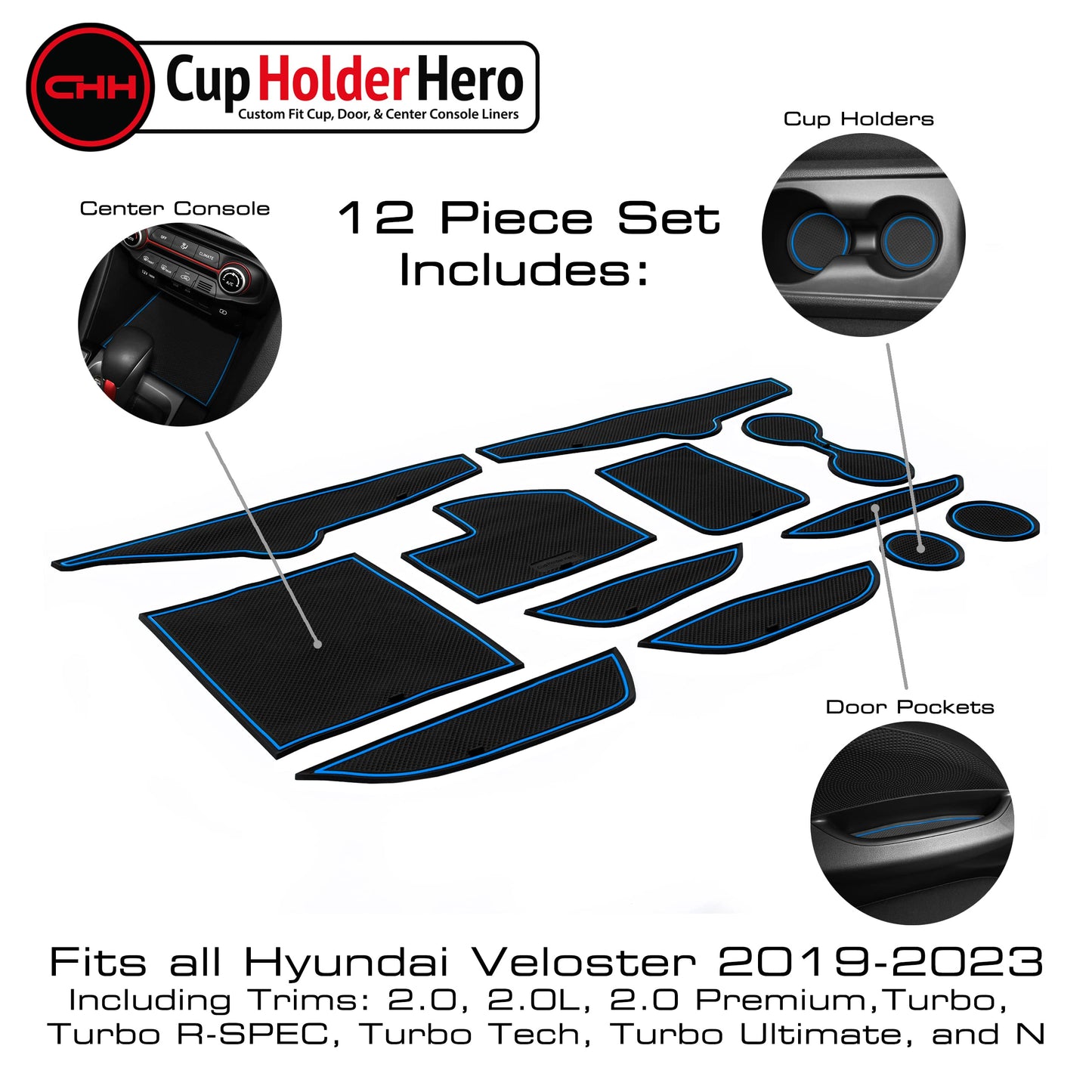 2019-2022 Hyundai Veloster - Premium Cup Holder Liners Kit