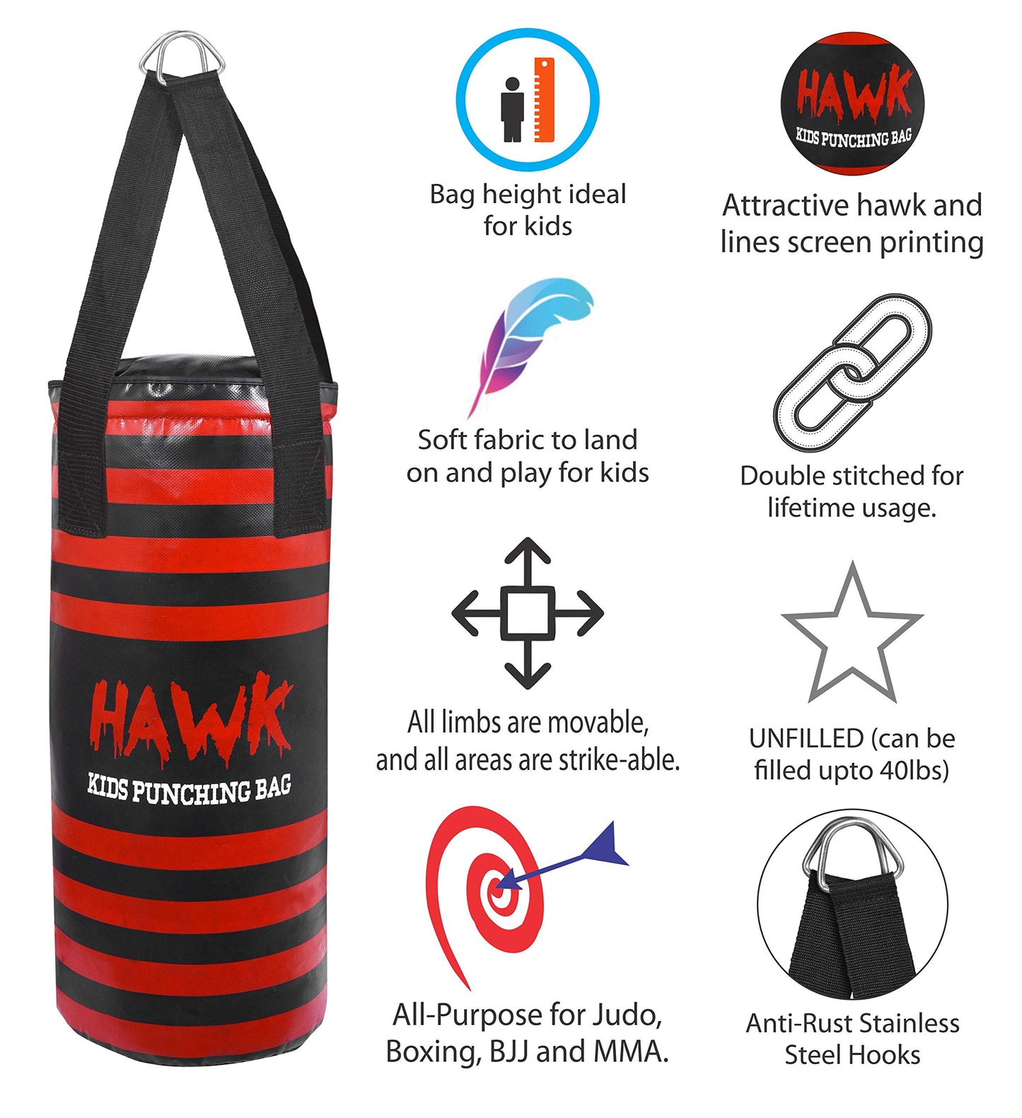 Kids Punching Bag for Kids Boxing Gloves MMA Training Fitness Workout Kickboxing Grappling Karate Heavy Target Bag UNFILLED