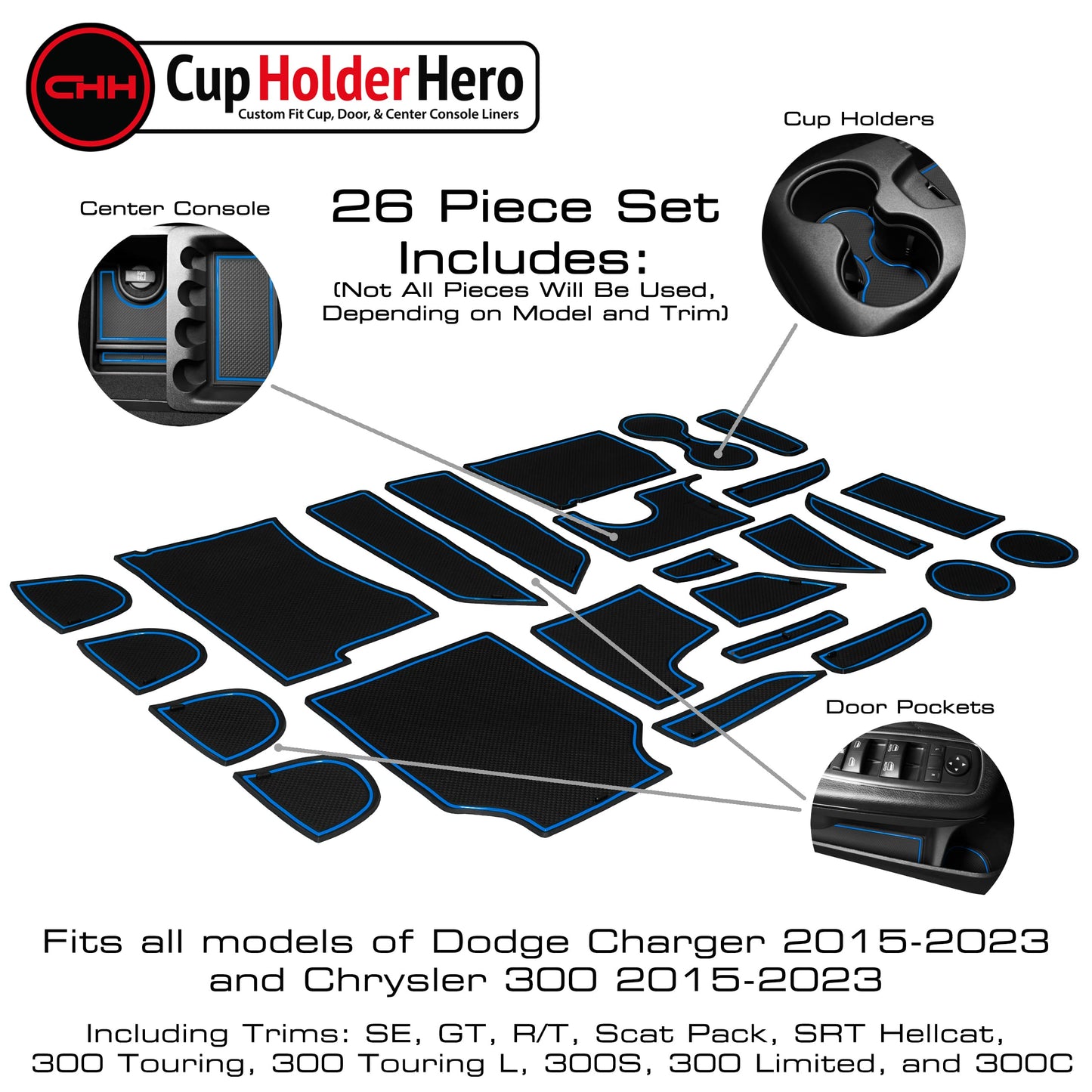 2011-2022 Dodge Charger - Premium Cup Holder Liners Kit