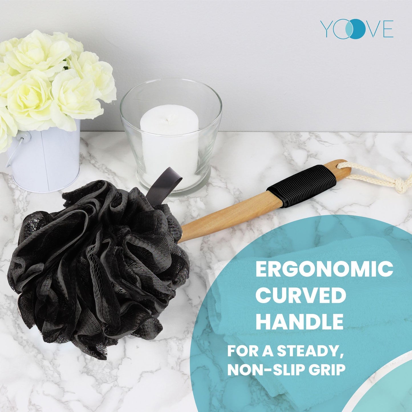 Yoove Bamboo Charcoal Infused Loofah Back Scrubber for Shower