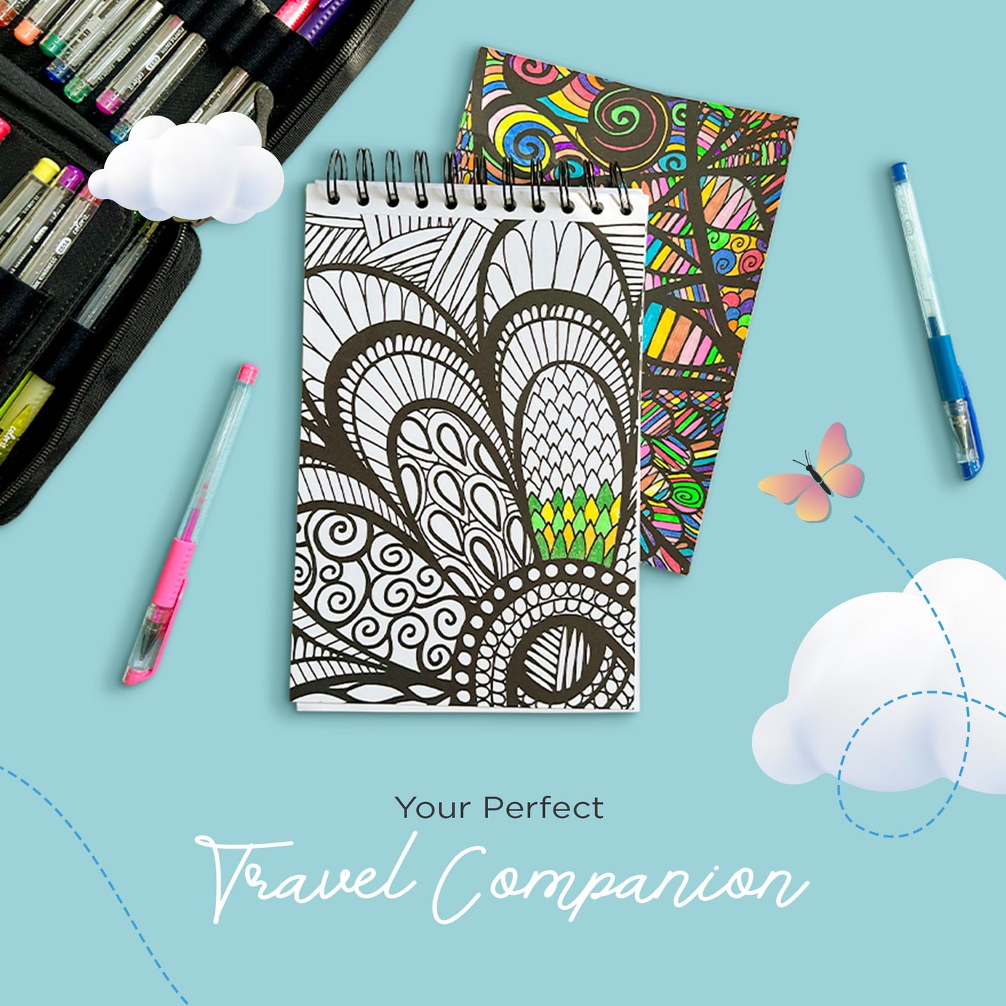 Traveling Doodles Illustrated By Virginia Falkinburg | Adult Coloring Book Mindful