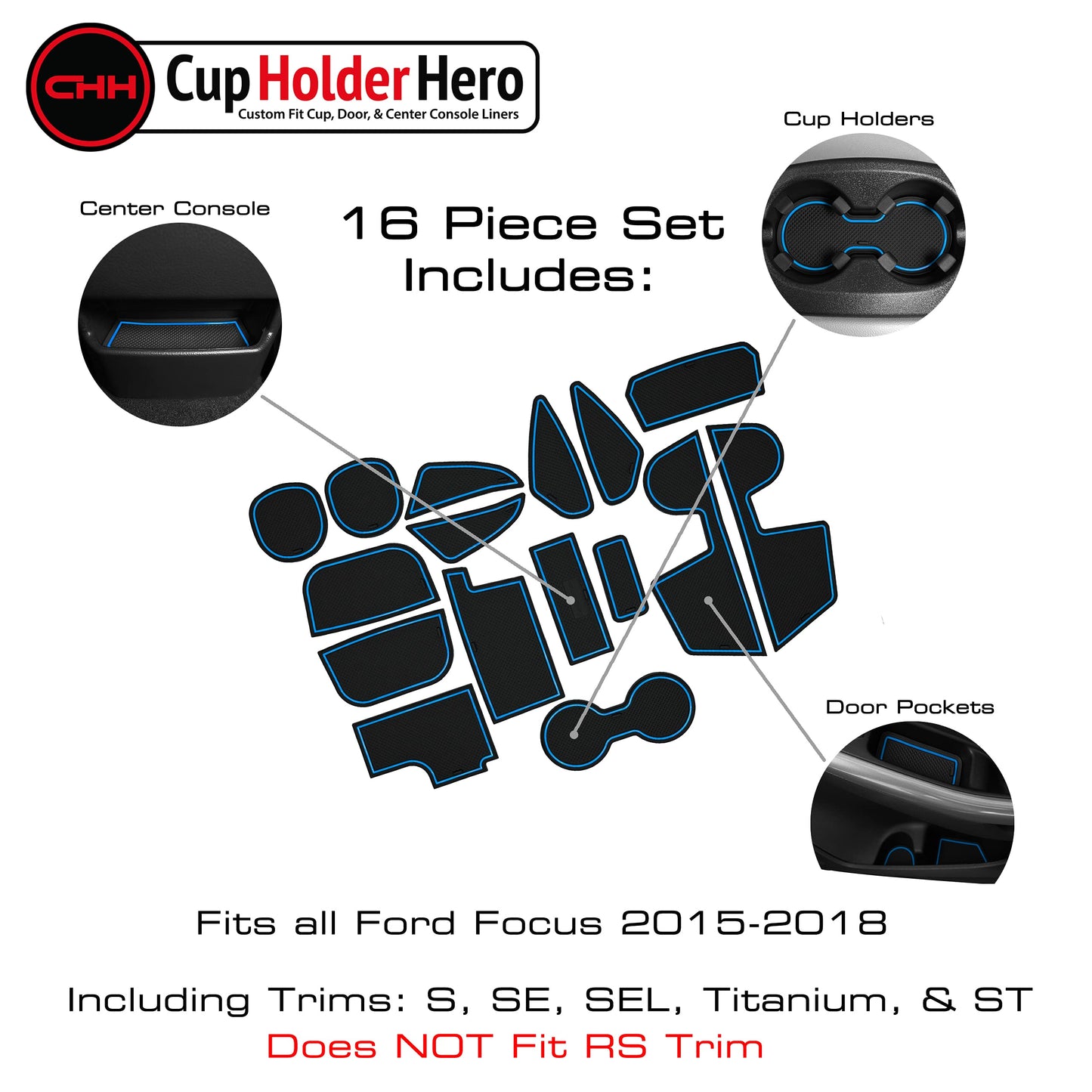 2015-2018 Ford Focus - Premium Cup Holder Liners Kit