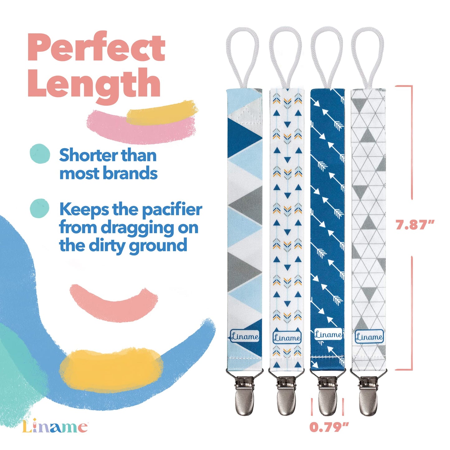 Liname Neutral Pacifier Clip with Teething Toy - 4 Pack Pacifier Clips for Boys & Girls - Binky Holder Soothie Paci Clip Binkie Clip - Unisex Pacifer Clip Baby Pacifier Clip and Pacifier Holder (Blue)