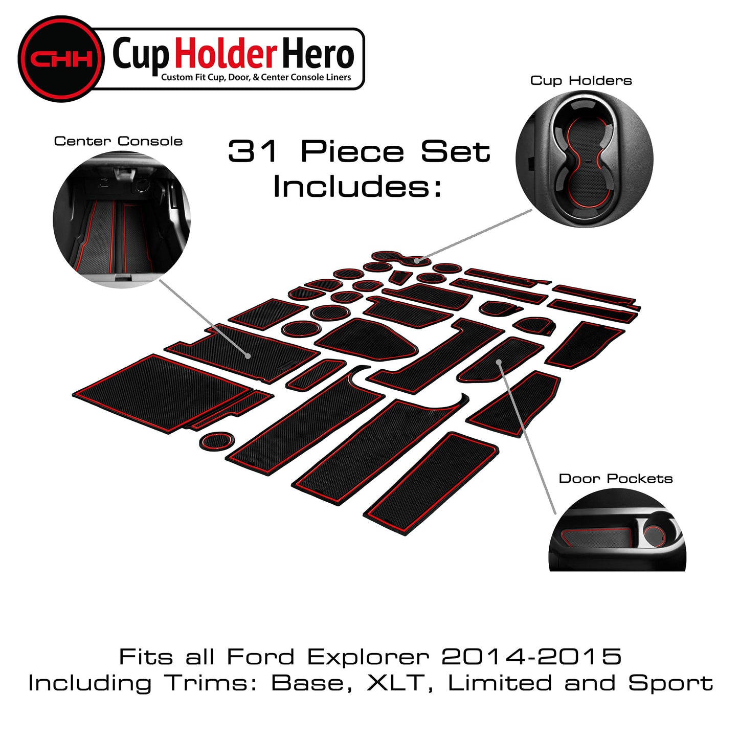 2014-2015 Ford Explorer - Premium Cup Holder Liners Kit