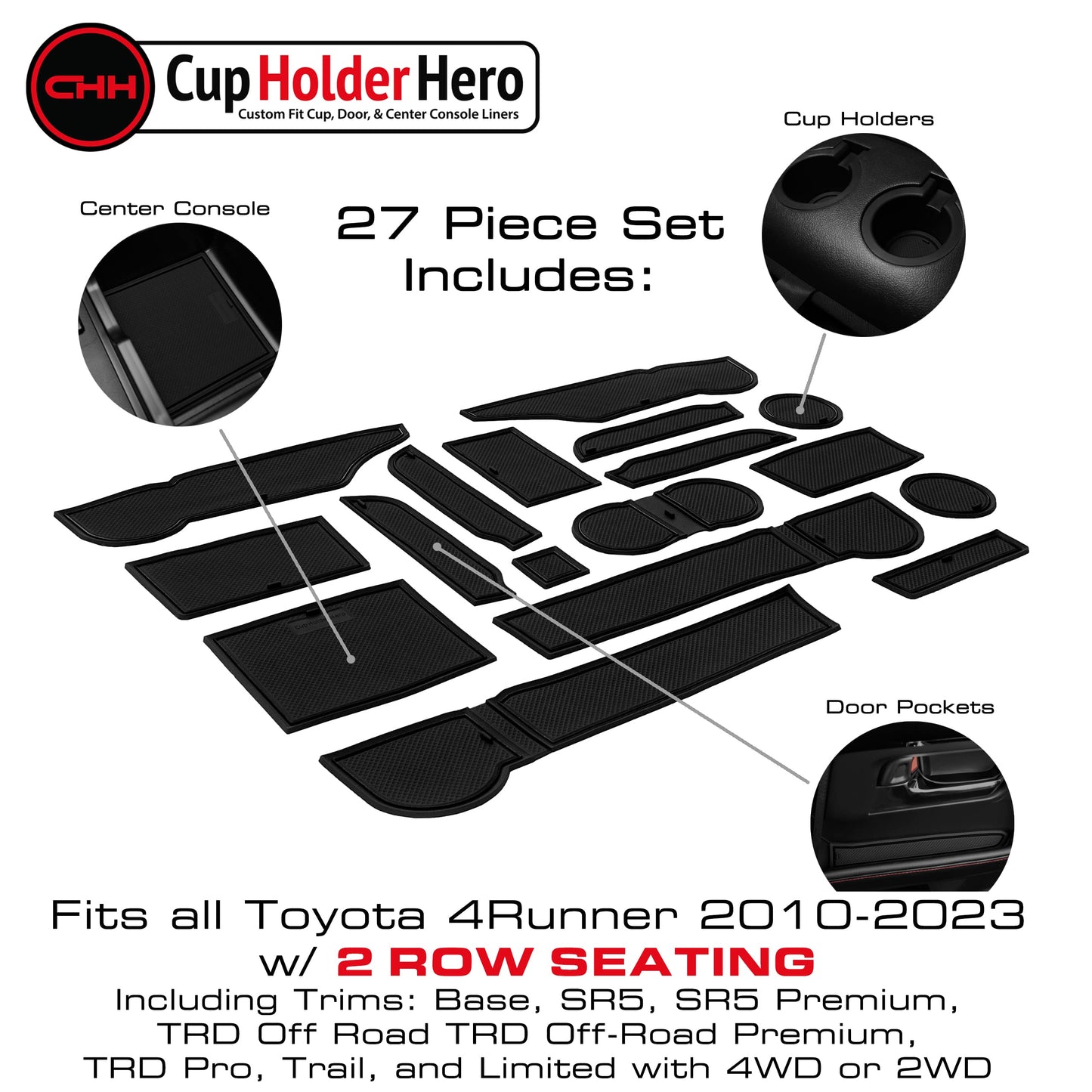 CupHolderHero fits Toyota Accessories Premium Custom Interior Non Slip Anti Dust Cup Holder Inserts, Center Console Liner Mats, Door Pocket Liners