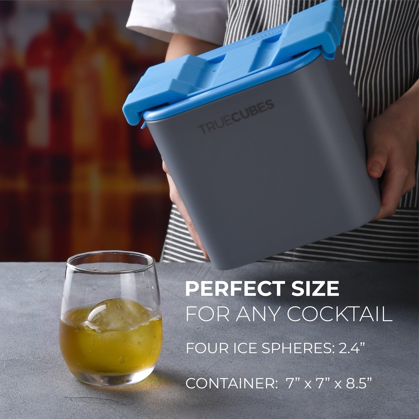 TRUE CUBES Crystal Clear Ice Sphere Ball Maker with Storage Bag - 4 Large Clear Ice Sphere Balls for Cocktails, Drinks & Whiskey - BPA-Free Silicone Sphere Ice Sphere Balls Mold