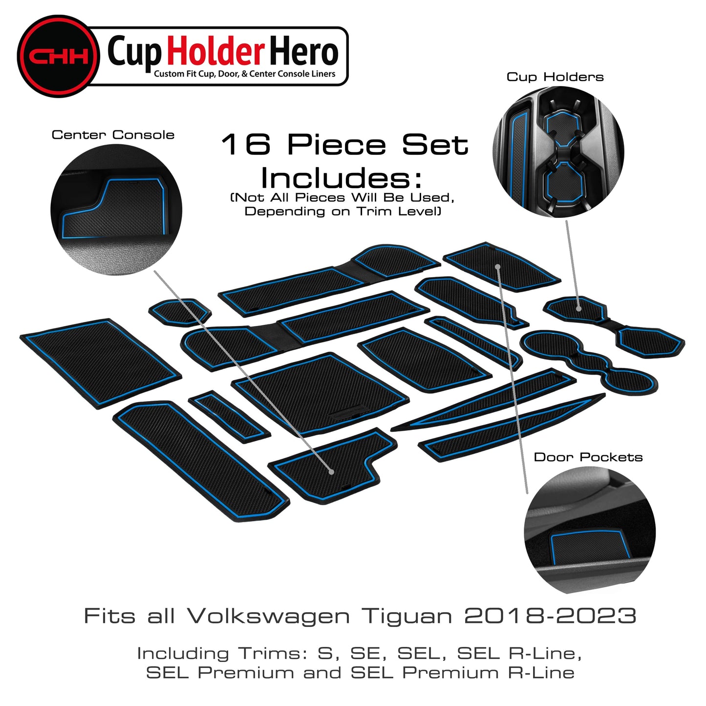 2018-2022 Volkswagen Tiguan - Premium Cup Holder Liners Kit