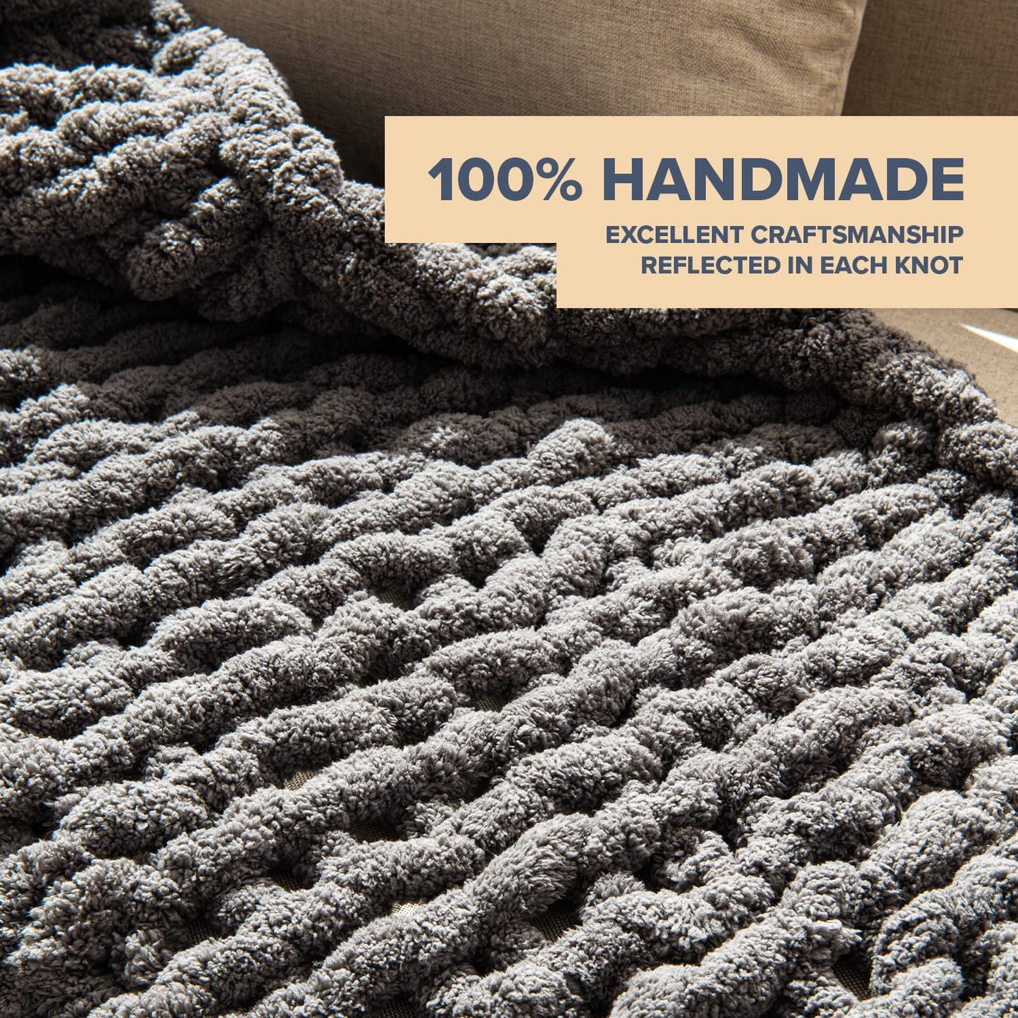 Chunky Knit Blanket Throw - 50"x60" 3.7 lbs. - Soft Chenille Yarn Knitted Blanket -Machine Washable Crochet Blanket - Handmade Cable Knit Throw Blanket for Couch, Bed (Slate Grey)