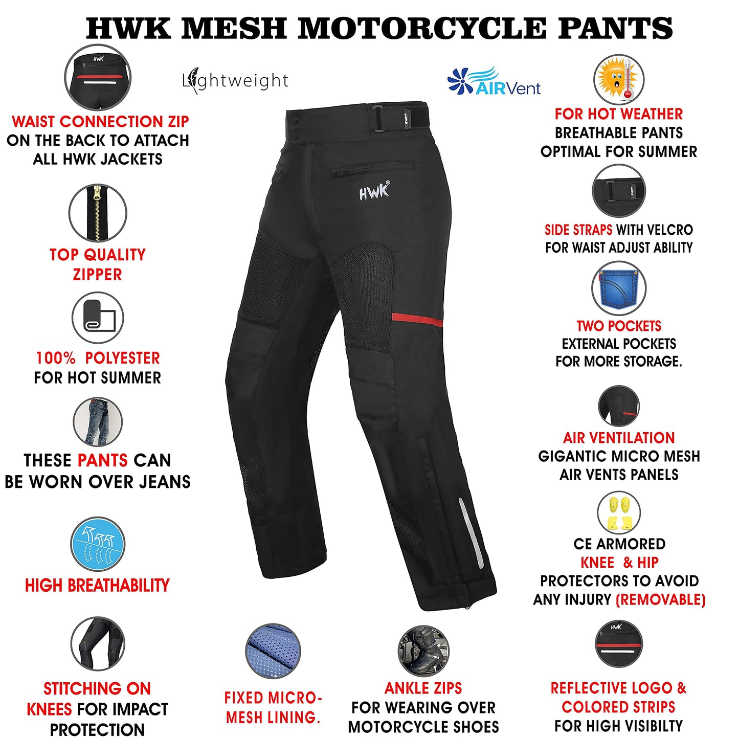 HWK Mesh Motorcycle Pants Motocross Trousers