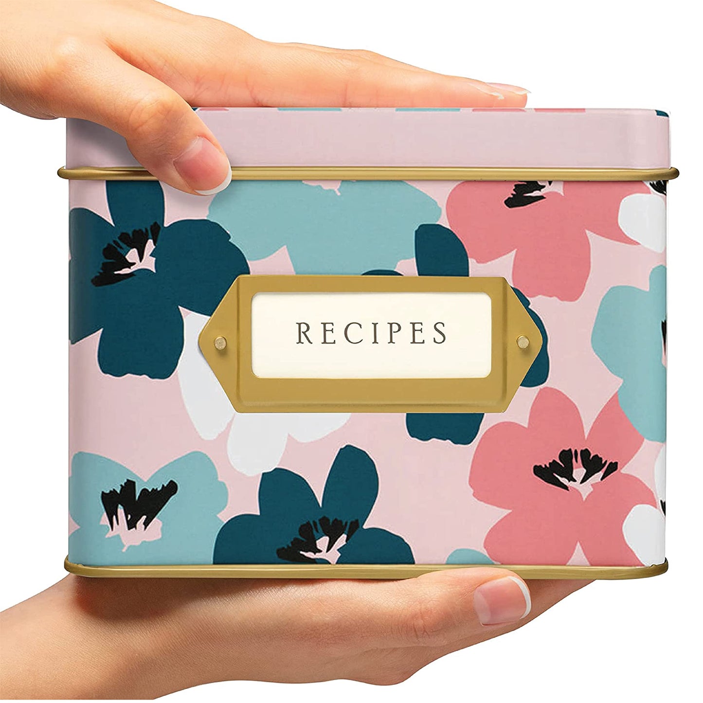 Jot & Mark Decorative Recipe Tin Box for Recipe Cards, Greeting Card Holder | Holds Hundreds of 4” x 6” Cards