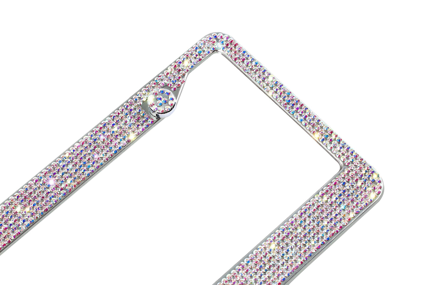 Handcrafted Bling License Plate Frames for Women, Men | 2 Pack Bedazzled Cover with Glittery Screw Caps | Stainless Steel Diamond Rhinestone License Plate Frame/Cover | Giftbox Included (AB Color)