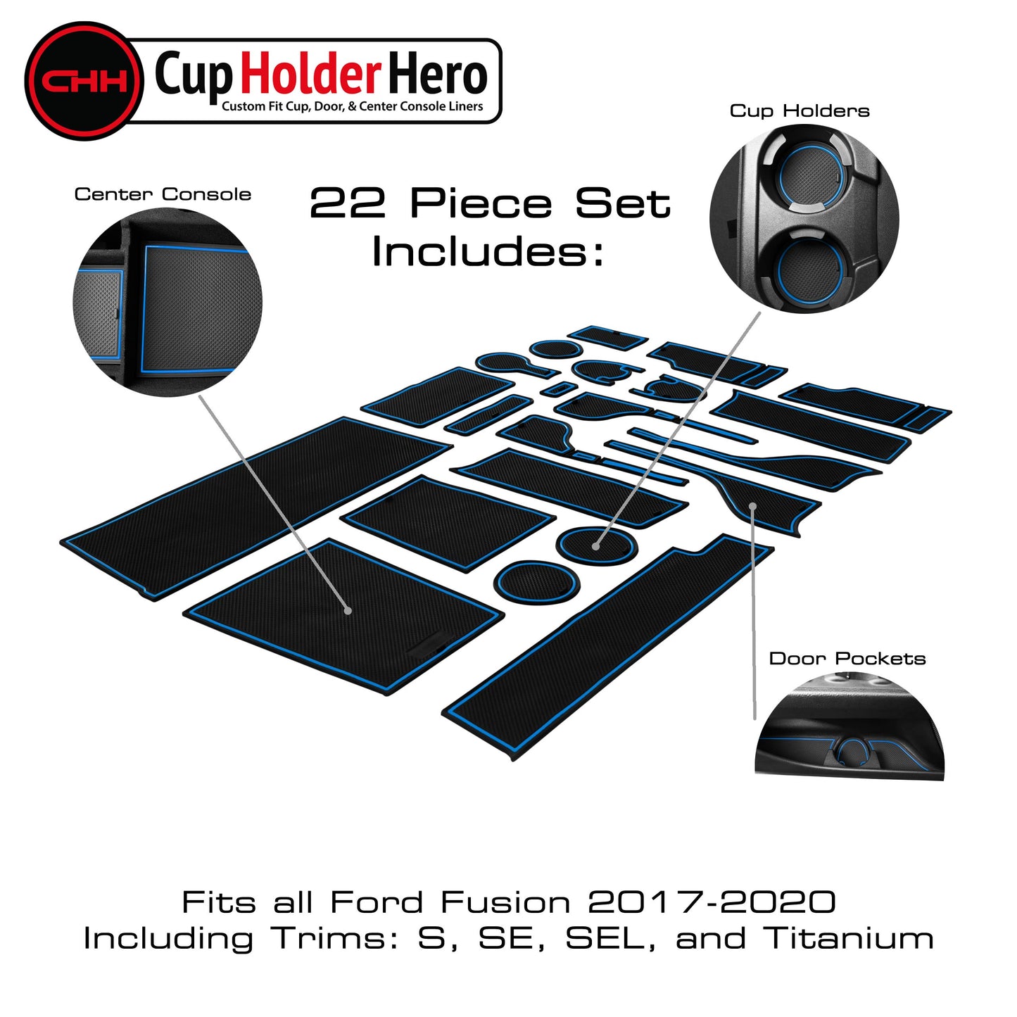 2017-2020 Ford Fusion - Premium Cup Holder Liners Kit