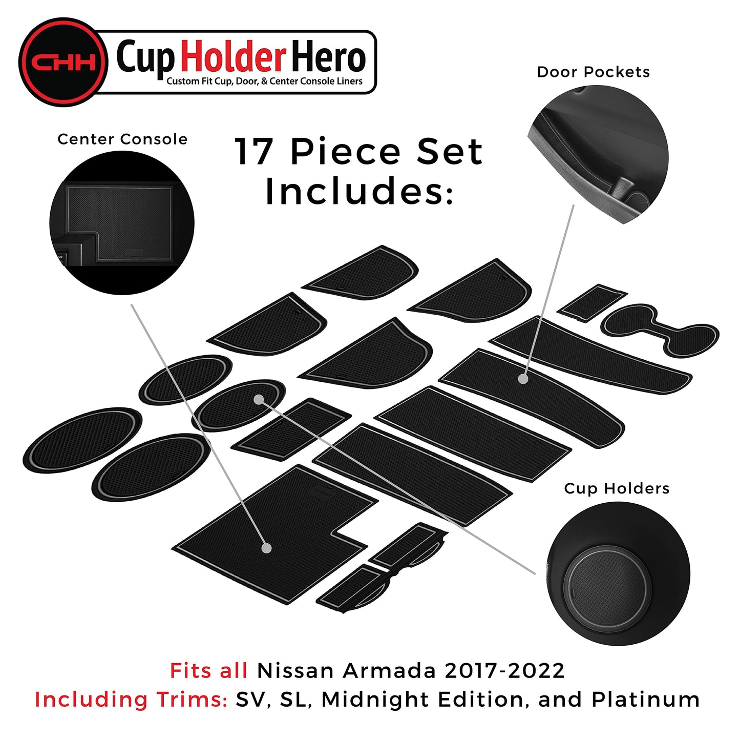 2017-2020 Nissan Armada - Premium Cup Holder Liners Kit