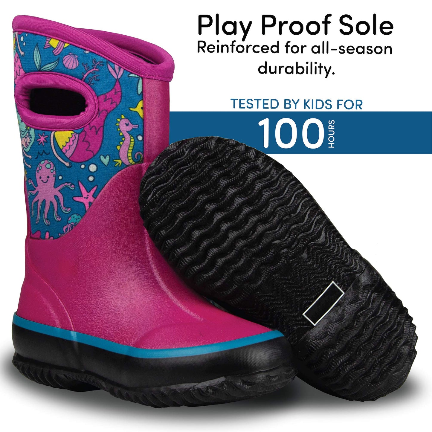 Lone Cone Insulating All Weather MudBoots for Toddlers and Kids - Warm Neoprene Boots for Snow, Rain, and Muck - Boot-iful Mermaids, 10 Toddler