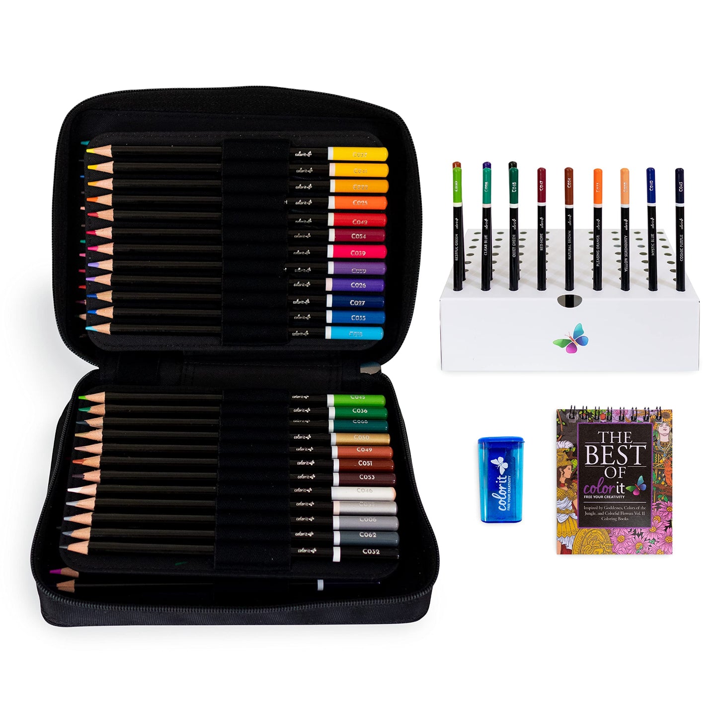 48 Colored Pencils for Artists - Art Supplies for Adult Coloring, Drawing, and Sketching - Includes Travel Case, Pencil Sharpener, Pencil Holder, and Gift Box