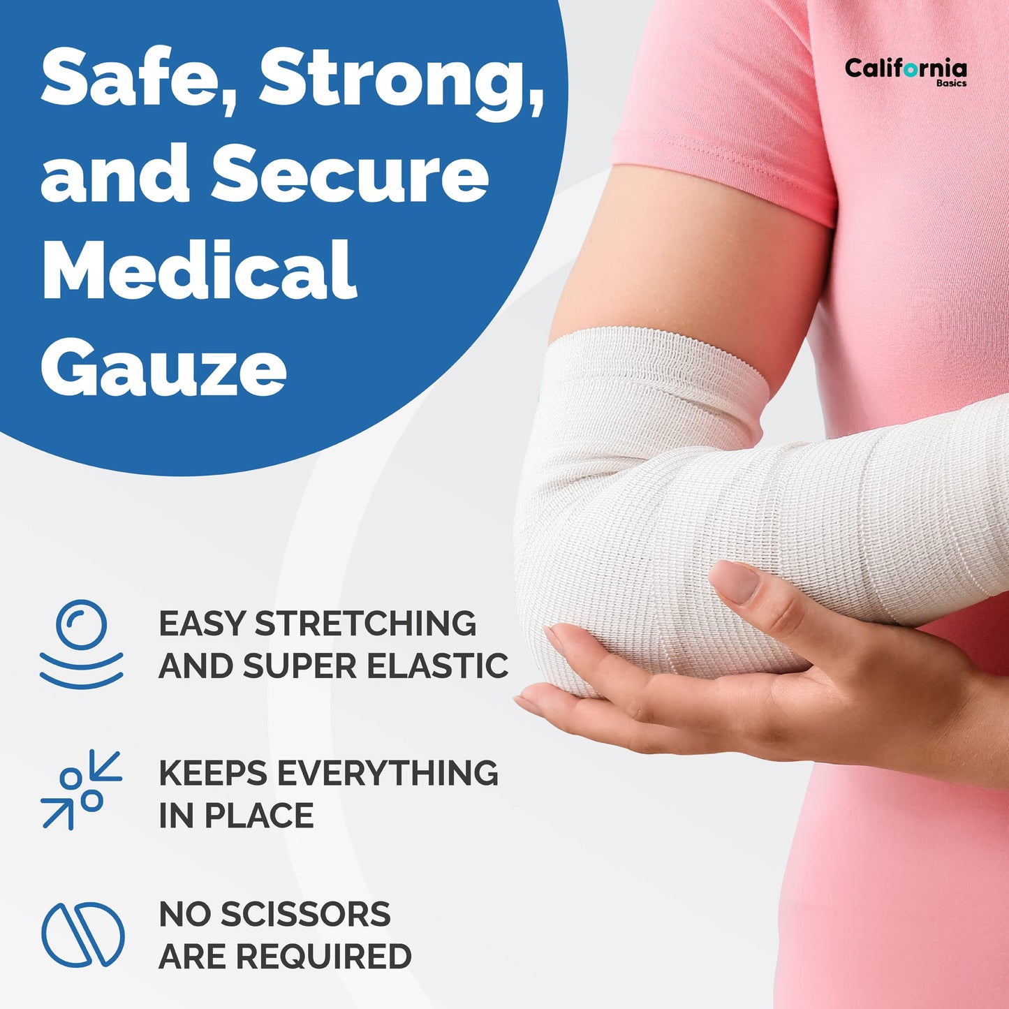 Gauze Bandage Roll with Free Bonus Tape - Rolled Gauze Wrap - White Gauze Rolls - Breathable Gauze Wrap Used for First Aid Wound Care & Medical Supplies