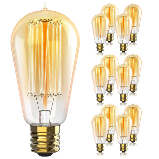 Vintage Incandescent Edison Light Bulbs 60W (12 Pack)- E26/E27 Base 2100K Dimmable Decorative Lightbulbs - ST58 Style Warm Light - Antique Squirrel Filament Vintage Light Bulb for Outdoor and Indoor