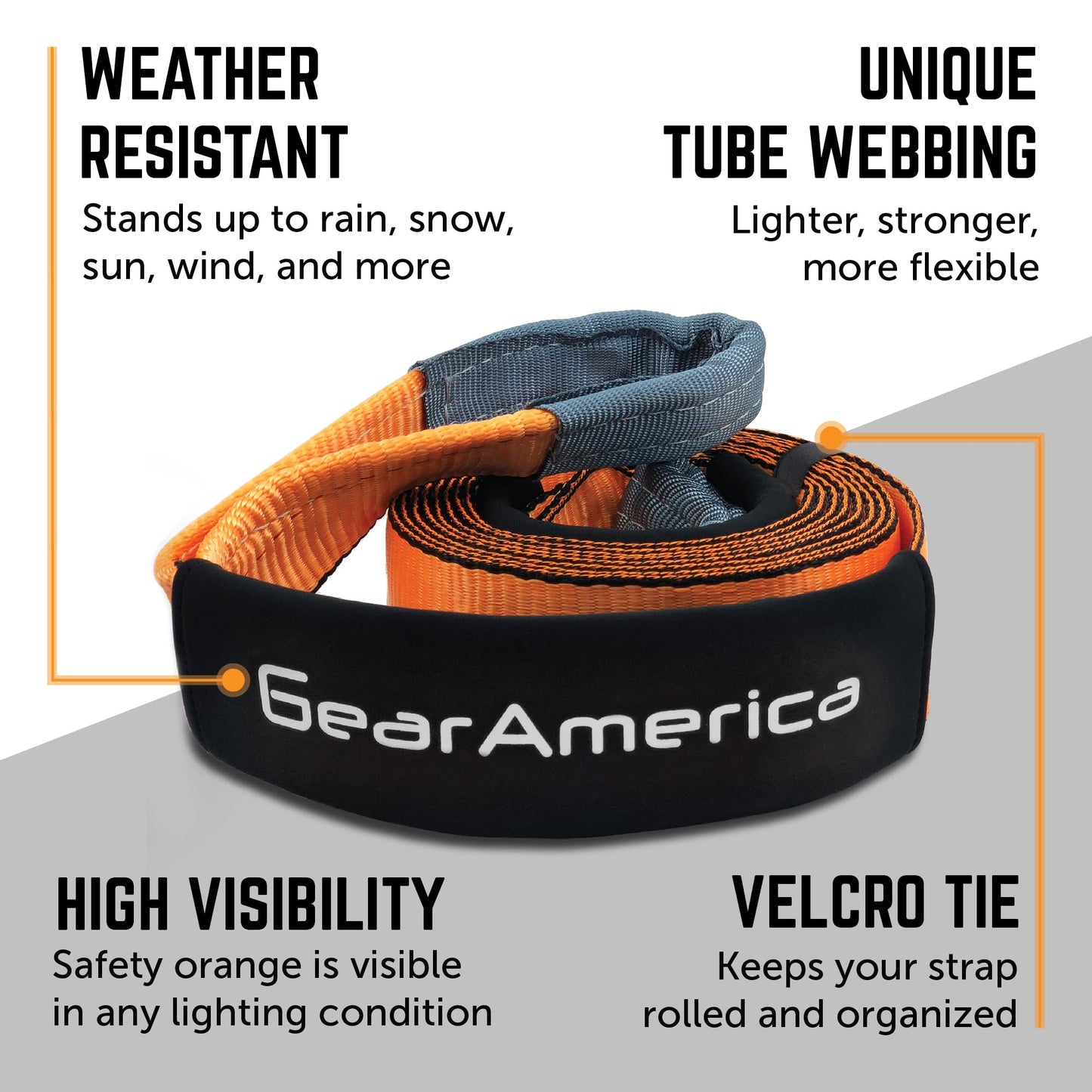 GearAmerica Tow Strap 3" x 20' (2 Pack) Heavy Duty Tree Saver Winch Strap 35,053 lbs Tow Rope Recovery Straps Off-Road - Weather Resistant Recovery Rope + Triple Reinforced Loops Towing Strap