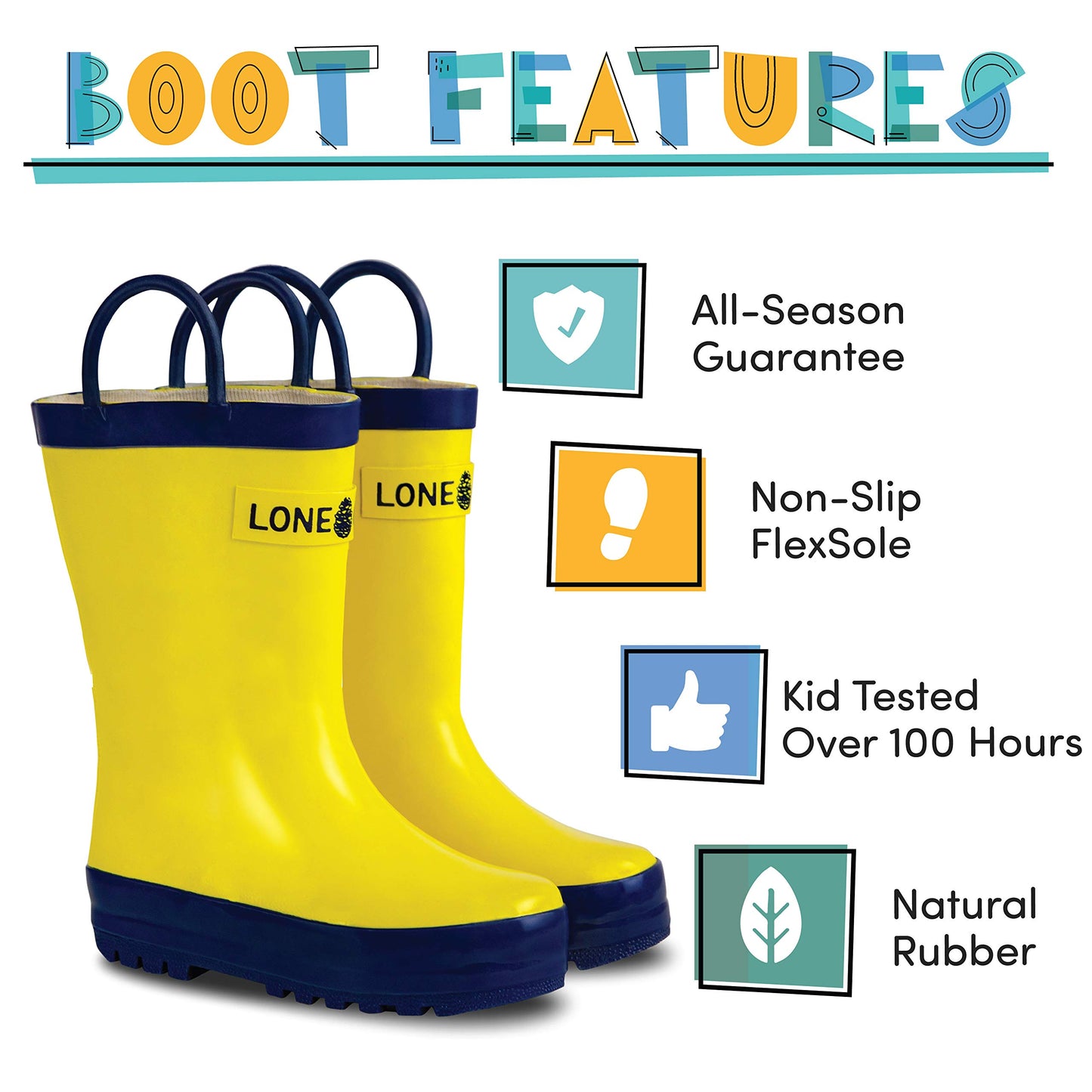 Lone Cone Rain Boots with Easy-On Handles for Toddlers and Kids, Classic Yellow, Little Kid 11