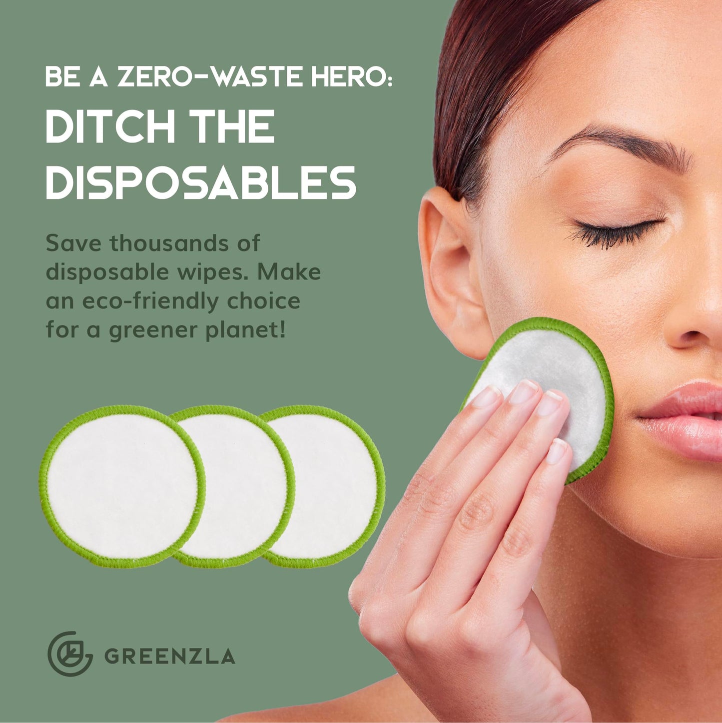 Greenzla Reusable Makeup Remover Cotton Pads | Premium Skincare and Eco-Friendly, Machine-Washable