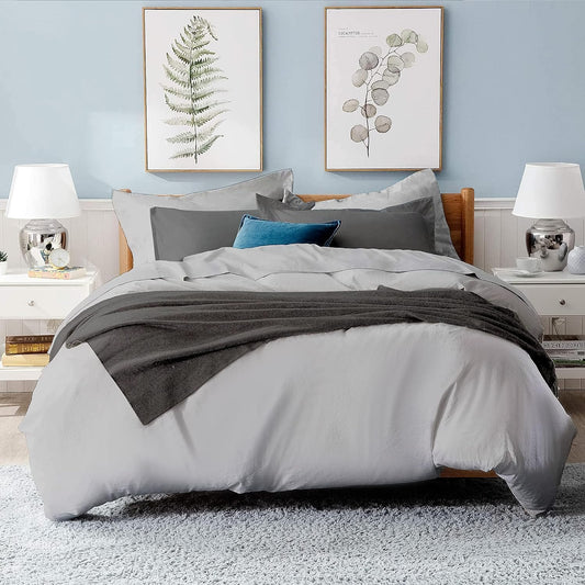 Bamboo Bay Oversized King Duvet Cover - 100% Organic Bamboo Duvet Cover Set - 3 Piece Cooling Duvet Cover with Corner Ties & Button Closure - Duvet Cover 98 x 116 inches & 2 Pillowcases - Light Grey