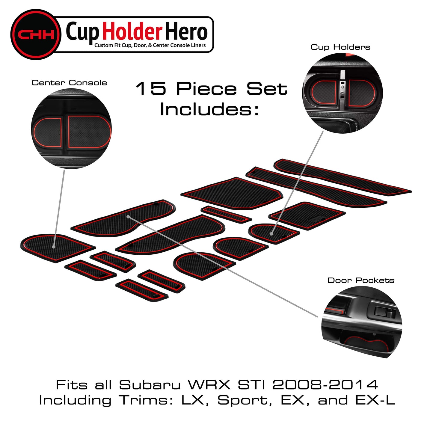 CupHolderHero fits Subaru Accessories Premium Custom Interior Non Slip Anti Dust Cup Holder Inserts, Center Console Liner Mats, Door Pocket Liners