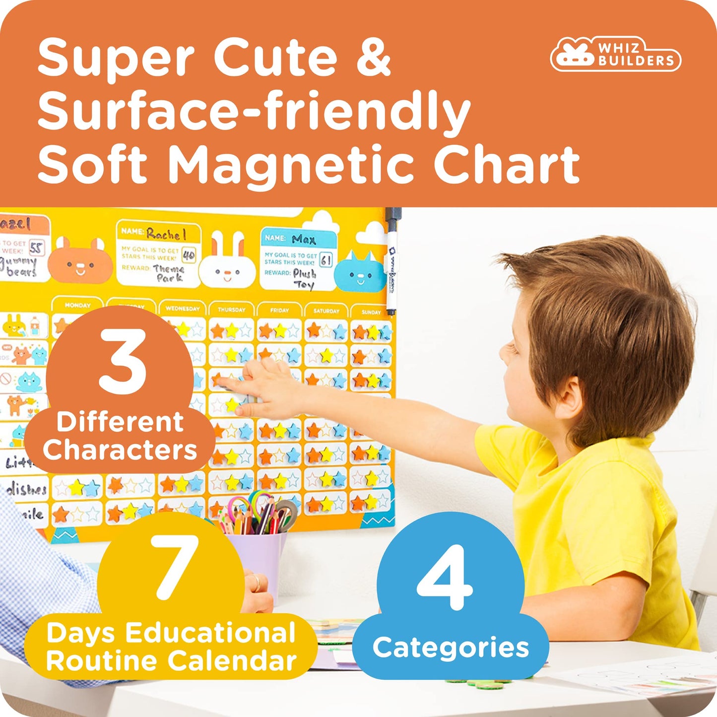 Behavior Chart for Kids at Home� Daily Responsibility Reward Chart for Multiple Kids and Toddlers, Magnetic Calendar for Multiple Household Chores - Homeschool Kindergarten Preschool Learning Supplies