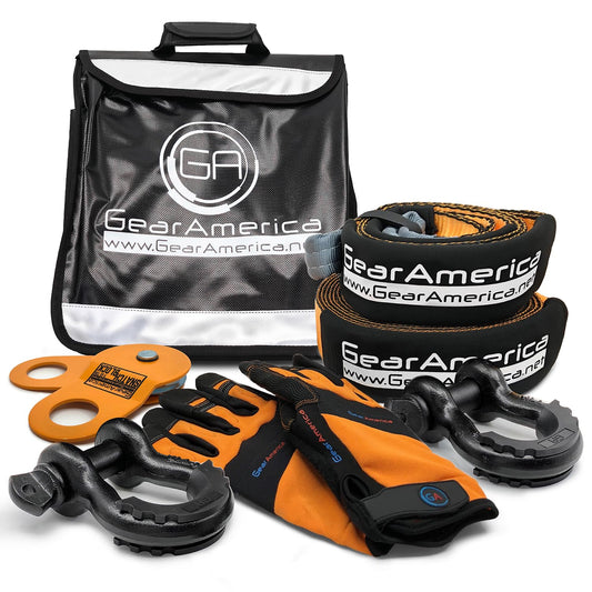 GearAmerica Ultimate Winching & Rigging Off-Road Recovery Kit (Black D Rings) | Essential 4x4 Accessories