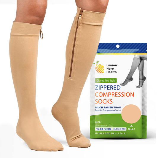 Zipper Compression Socks 15-20mmHg Closed Toe with Zip Guard Skin Protection - Medical Zippered Compression Socks for Men & Women