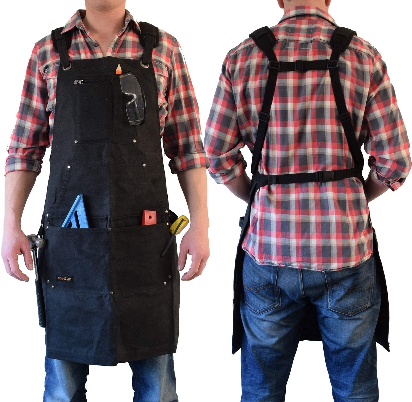 ecoZen Lifestyle Shop Apron - 16 oz Waxed Canvas Work Aprons | Waterproof,Easily adjusted to fit size S-XXL| Tough Tool Apron