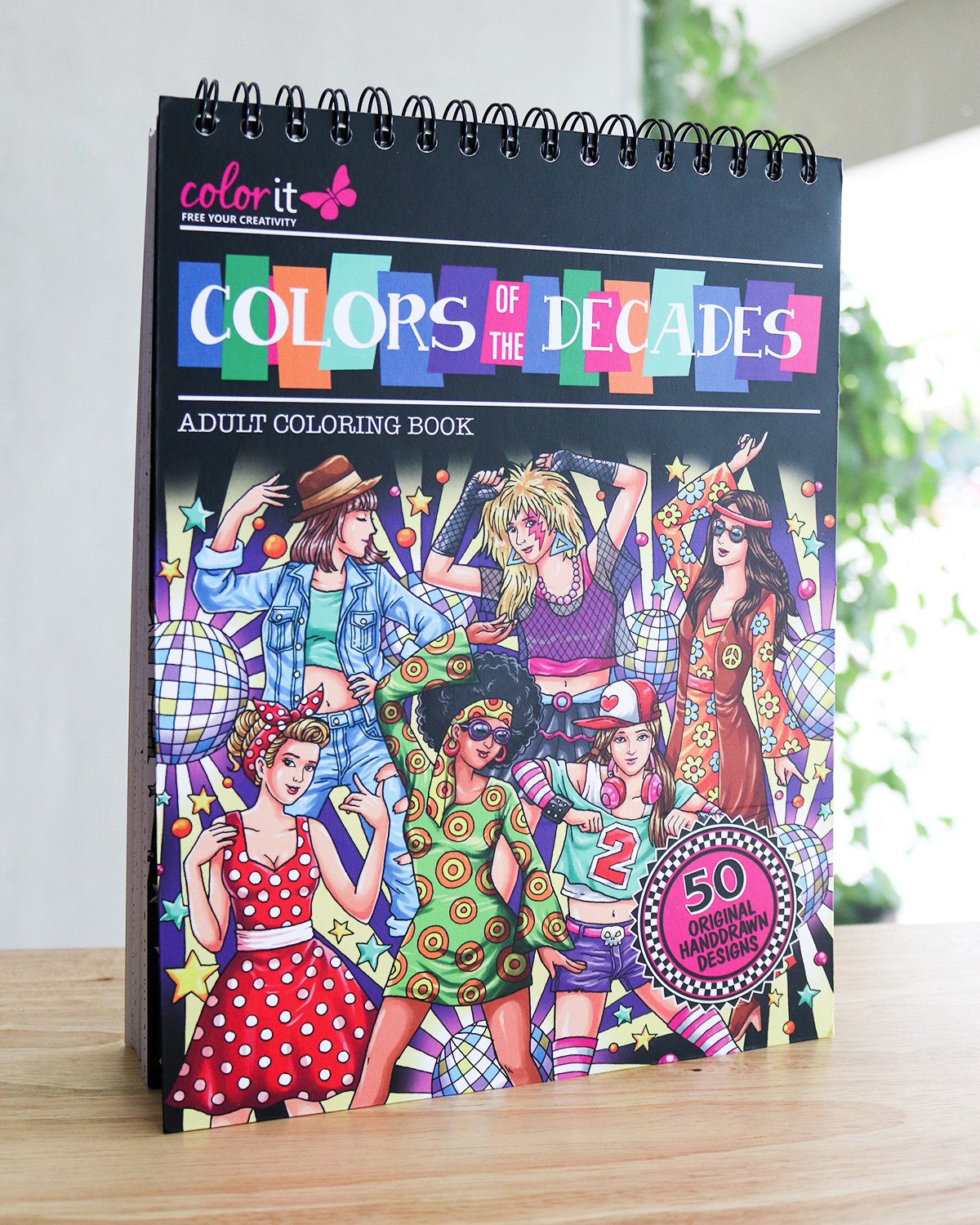 Colors of the Decades Adult Coloring Book - Features 50 Original Hand Drawn Designs Printed on Artist Quality Paper with Hardback Covers, Top Spiral ... Pages, and Bonus Blotter by ColorIt