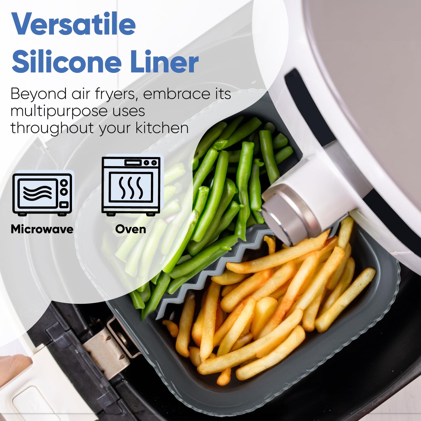 Silicone Air Fryer Liner: 8-inch Liners with Divider for Air Fryers - Reusable Inserts are Foldable, Making The Airfryer Basket Easy to Clean. Safe for Microwave Oven Use.