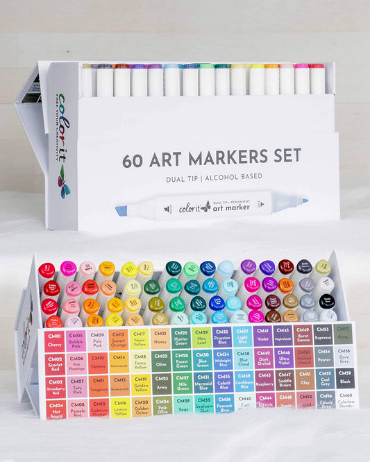 60 Dual Tip Art Markers Set For Coloring - Double Sided Artist Alcohol Permanent Markers With Bullet And Chisel Tip