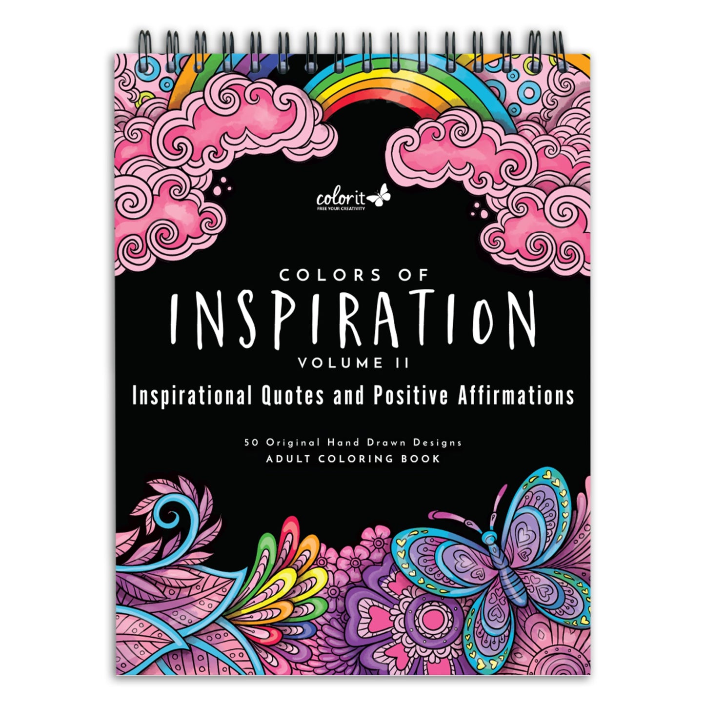 Colors of Inspiration, Remarkable Women Adult Coloring Book Spiral Bound, 50 Empowering Quotes and Affirmations, Thick Paper, Perforated Paper, Lay Flat Hard Cover, Ink Blotter