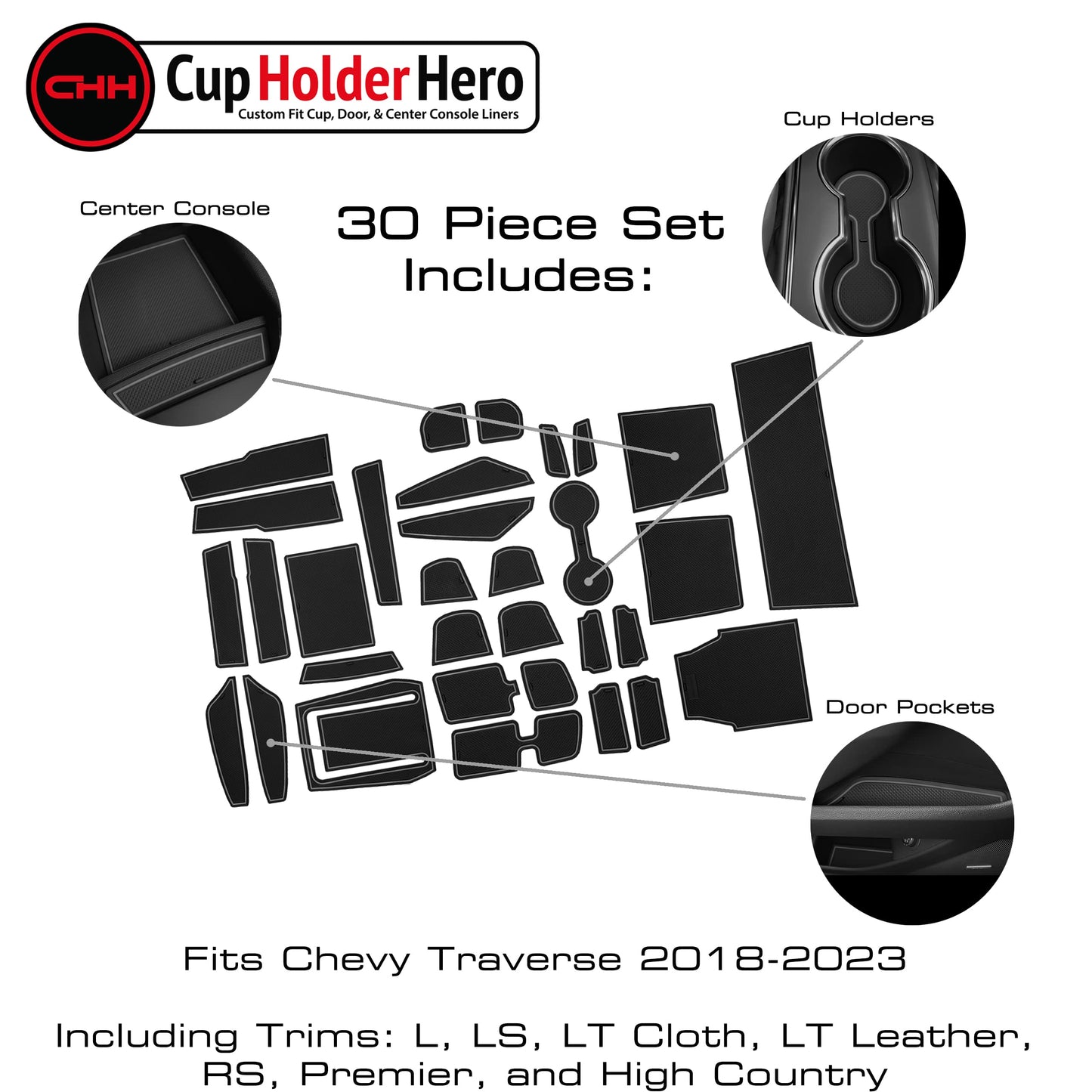 2018-2023 Chevy Traverse - Premium Cup Holder Liners Kit