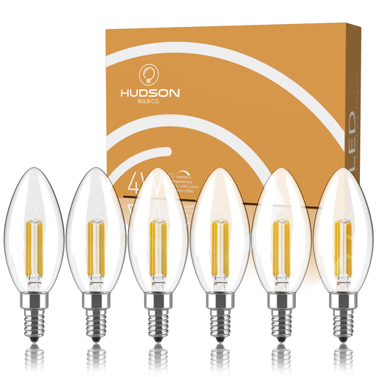 Dimmable E12 LED Candelabra Bulb Set - 4W, 40W Equivalent - 2700K Warm Light Vintage Style Candle Lightbulb for Chandelier, Ceiling Fan, Sconce, Desk Lamp or Porch Lights, Torpedo Top (Pack of 6)