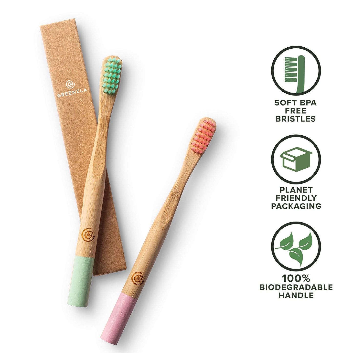 GREENZLA Kids Bamboo Toothbrushes (6 Pack) BPA Free Soft Bristles Eco-Friendly, Natural Toothbrush Set Biodegradable & Compostable Charcoal Wooden