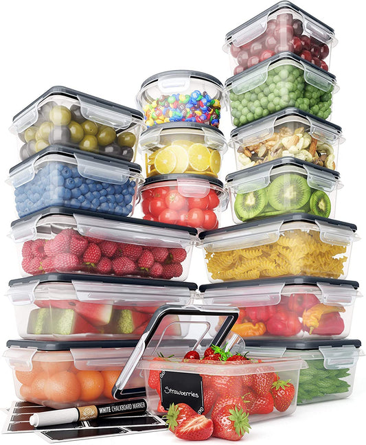 Chef's Path 32 Piece Plastic Food Storage Containers with Lids (16 Lids + 16 Containers), Airtight Plastic Containers for Pantry & Kitchen Organization - Kitchen Storage Containers - Food Containers