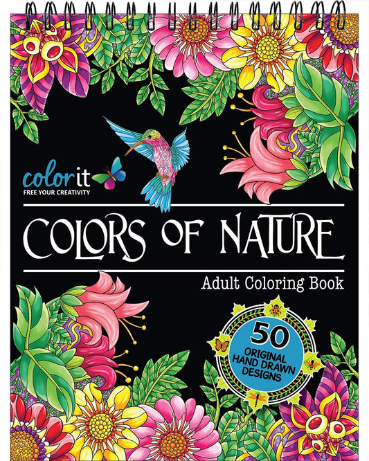 ColorIt Colors of Nature Adult Coloring Book - Features 50 Original Hand Drawn Nature Inspired Designs Printed on Artist Quality Paper with Hardback ... Binding, Perforated Pages, and Bonus Blotter [spiral_bound] ColorIt and Stevan Kasih