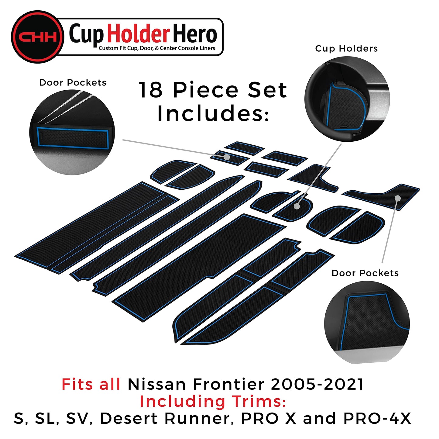 2005-2021 Nissan Frontier - Premium Cup Holder Liners Kit